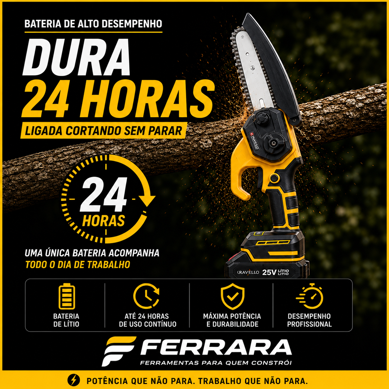 Mini Motosserra Elétrica Portátil + 4 Baterias e Bolsa de Ferramentas Grátis